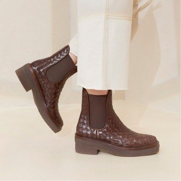 Loeffler Randall Raquel Woven Leather Chelsea Boots Crepe Gum Sole Womens 8.5 - Picture 1 of 16